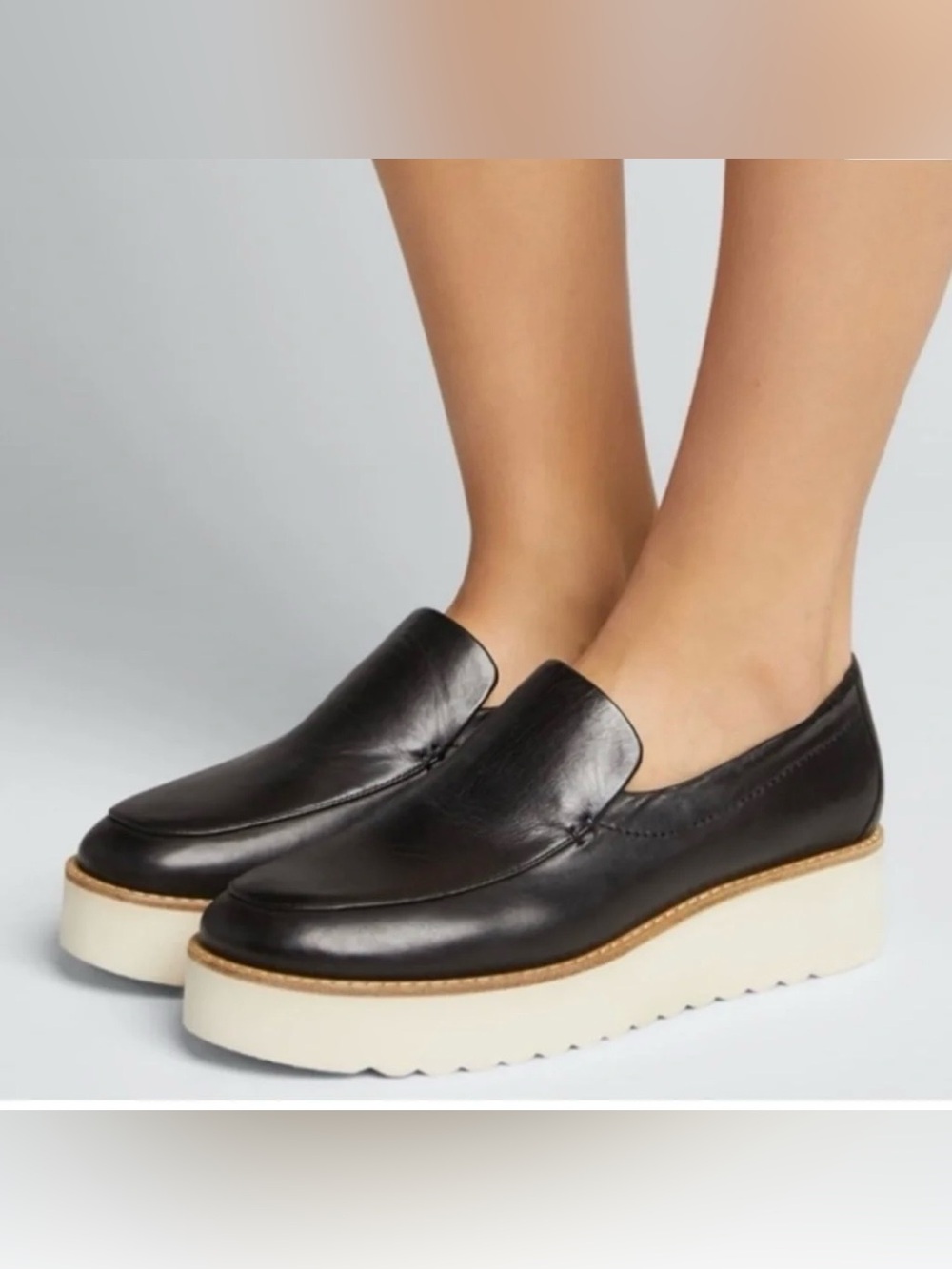 Vince Zeta Loafers Shoes Women's 9 M Black Leather Comfort Platform Slip On